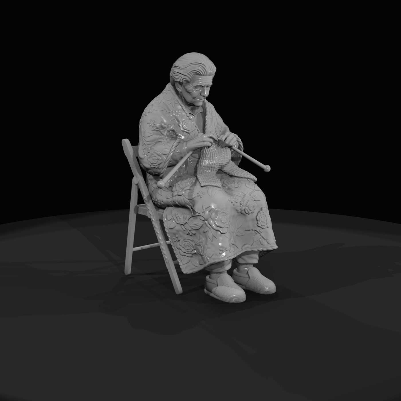 Black Friday Shopper Figure (estimated) — elderly woman knitting
