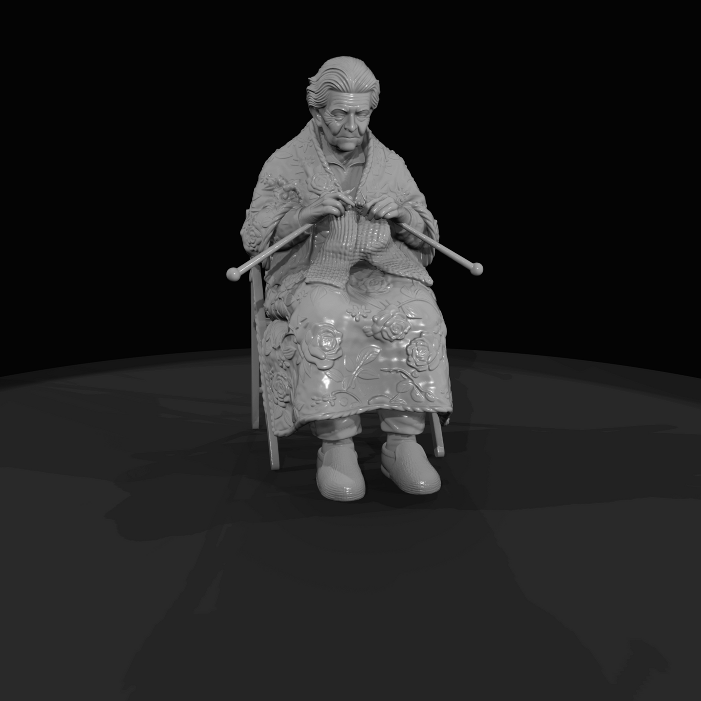 Black Friday Shopper Figure (estimated) — elderly woman knitting