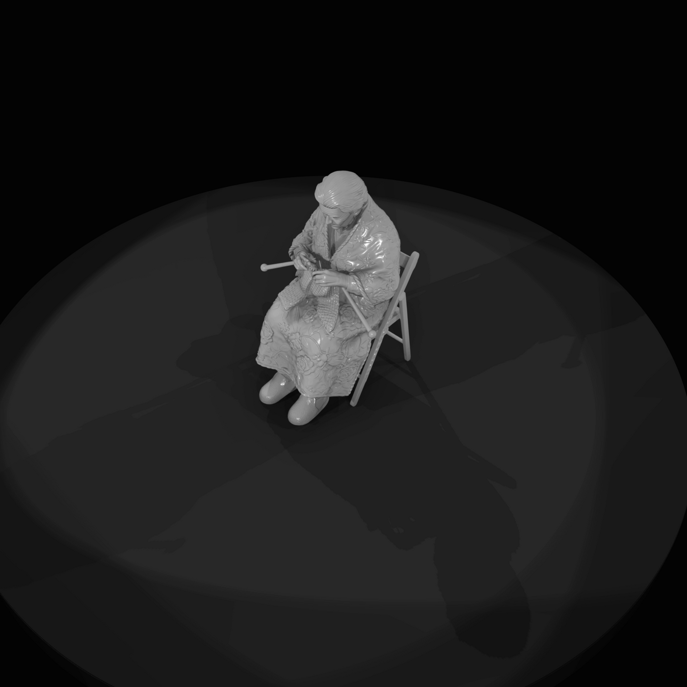 Black Friday Shopper Figure (estimated) — elderly woman knitting