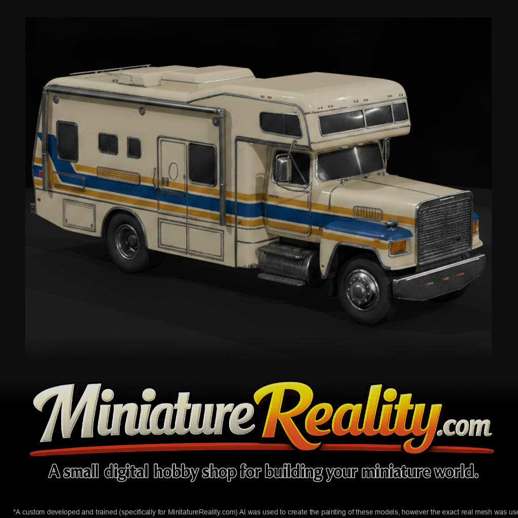 Cab over motorhome miniature, three-quarter view