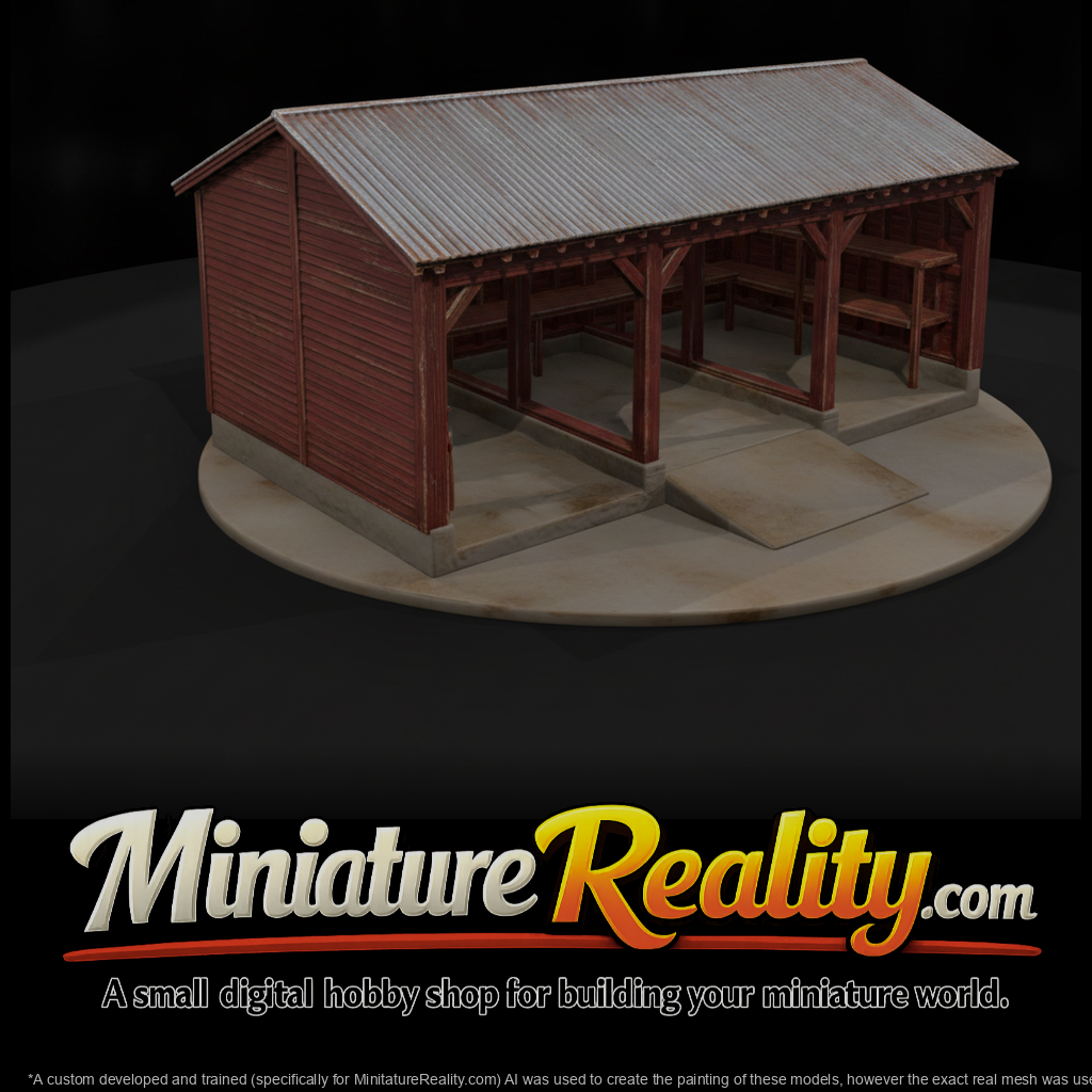 Red Open-Front Farm Machine Shed
