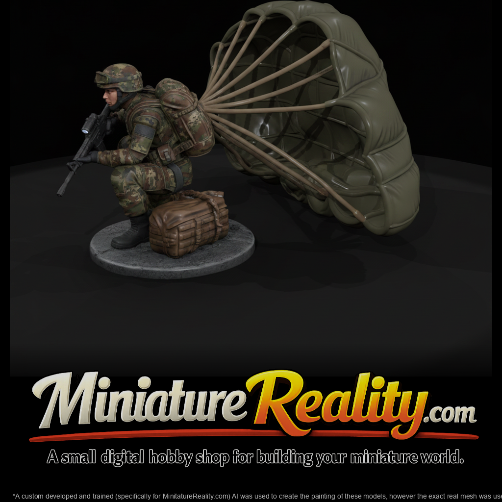 Modern Paratrooper Landing with Canopy