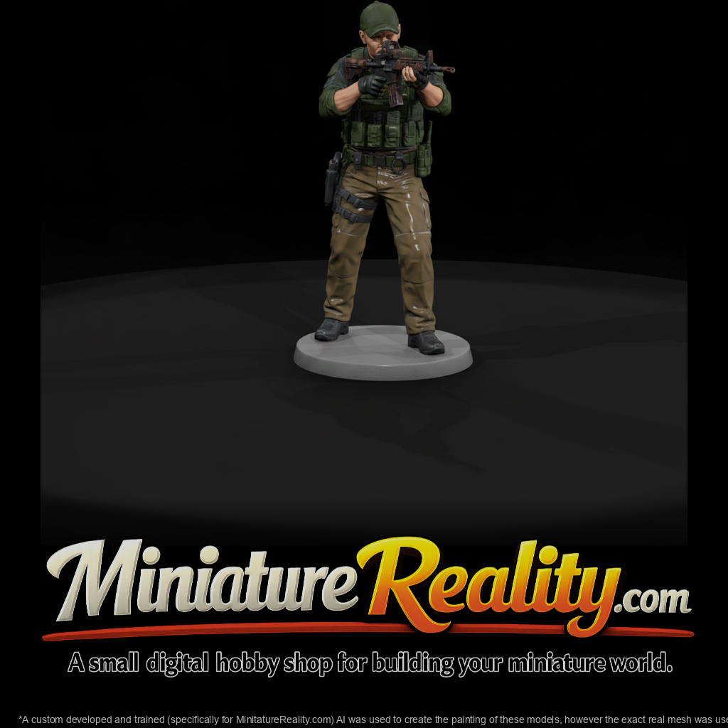 Tactical Police Officer Aiming Carbine