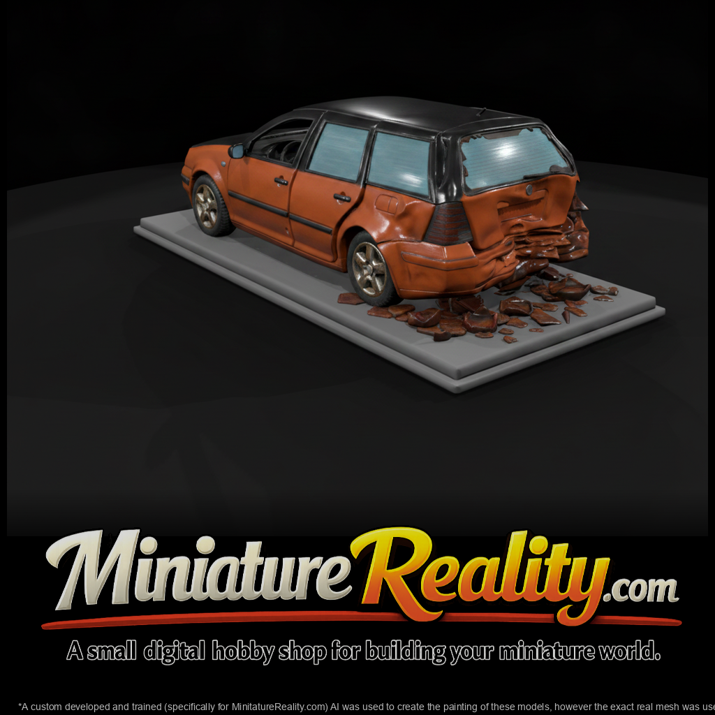Wrecked Compact Wagon with Rear Impact