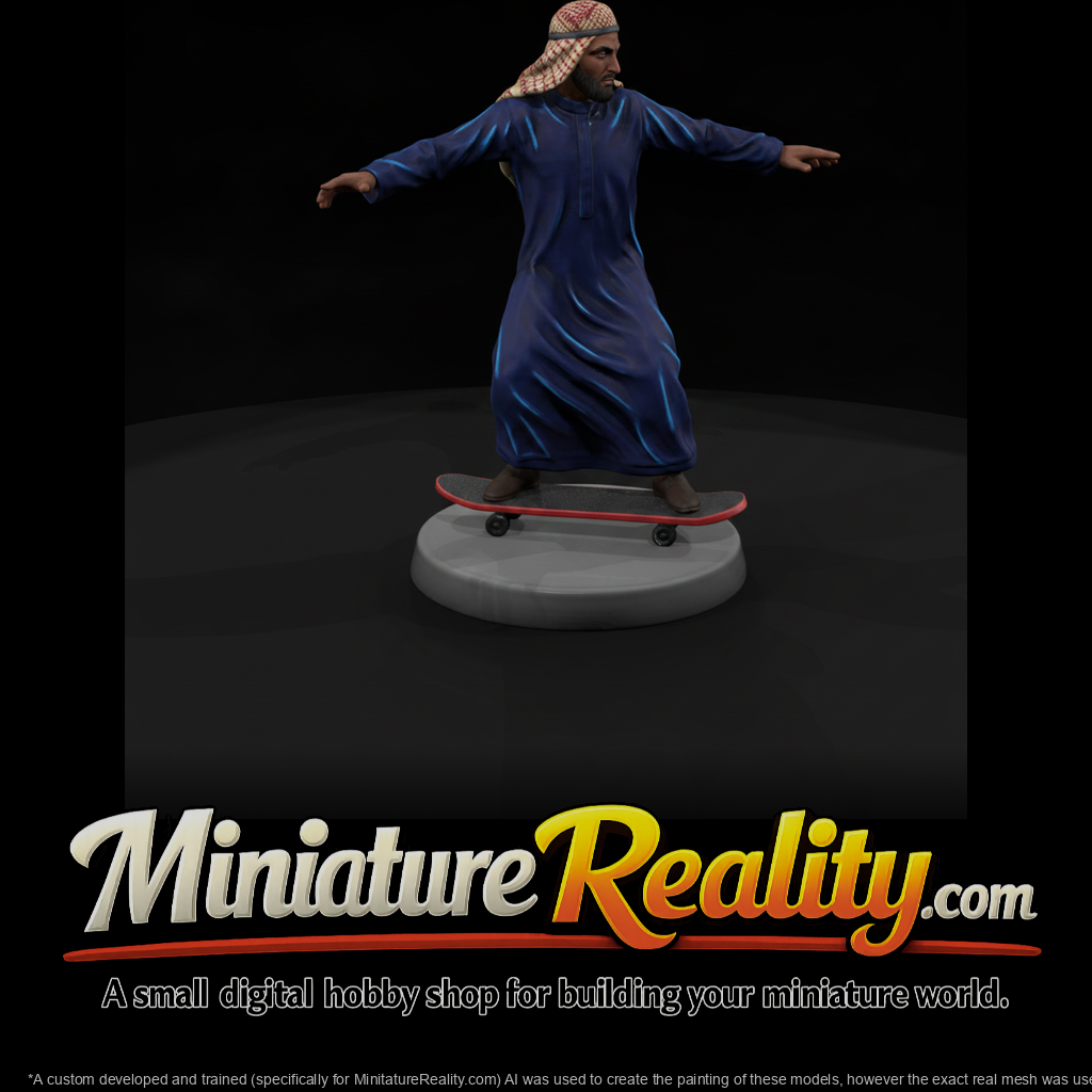 Man in a Thobe Riding a Skateboard