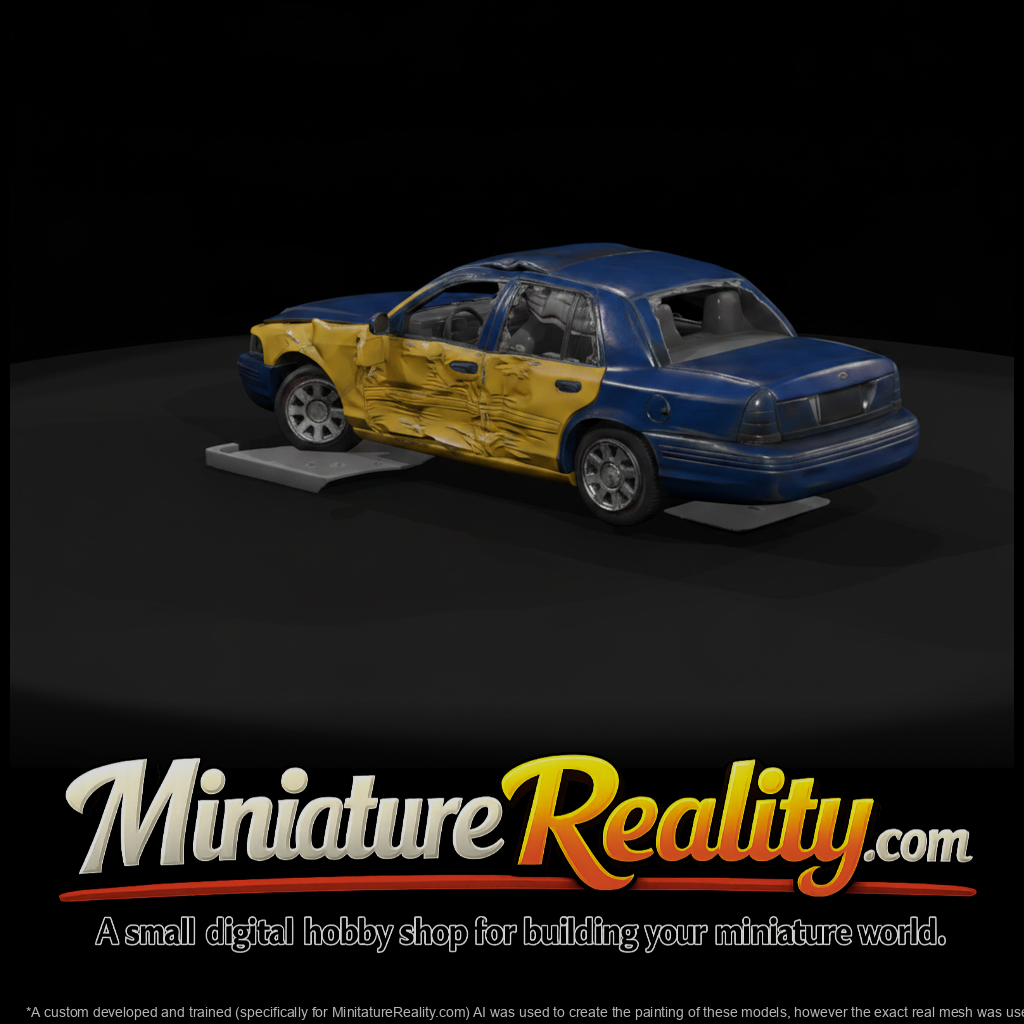 Sideswiped Blue Sedan Wreck