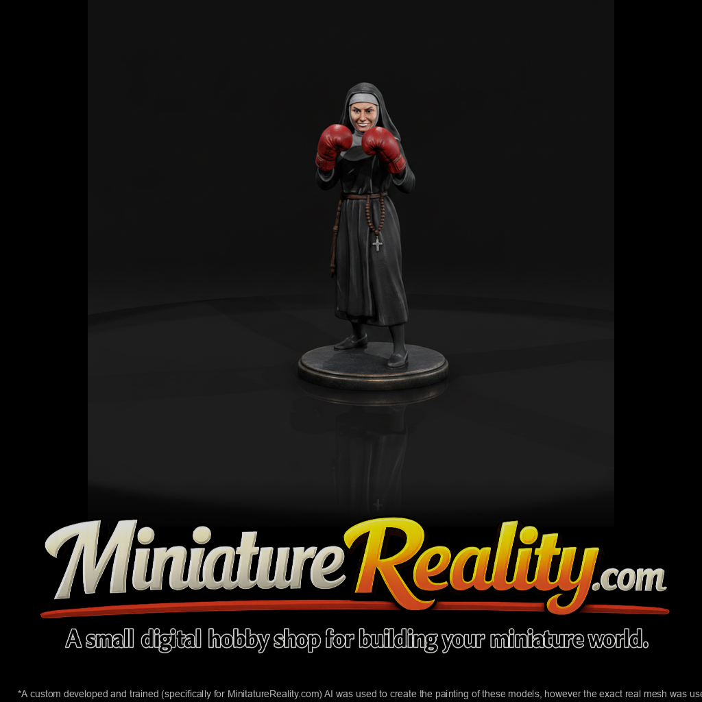 Boxing Nun in Habit with Gloves