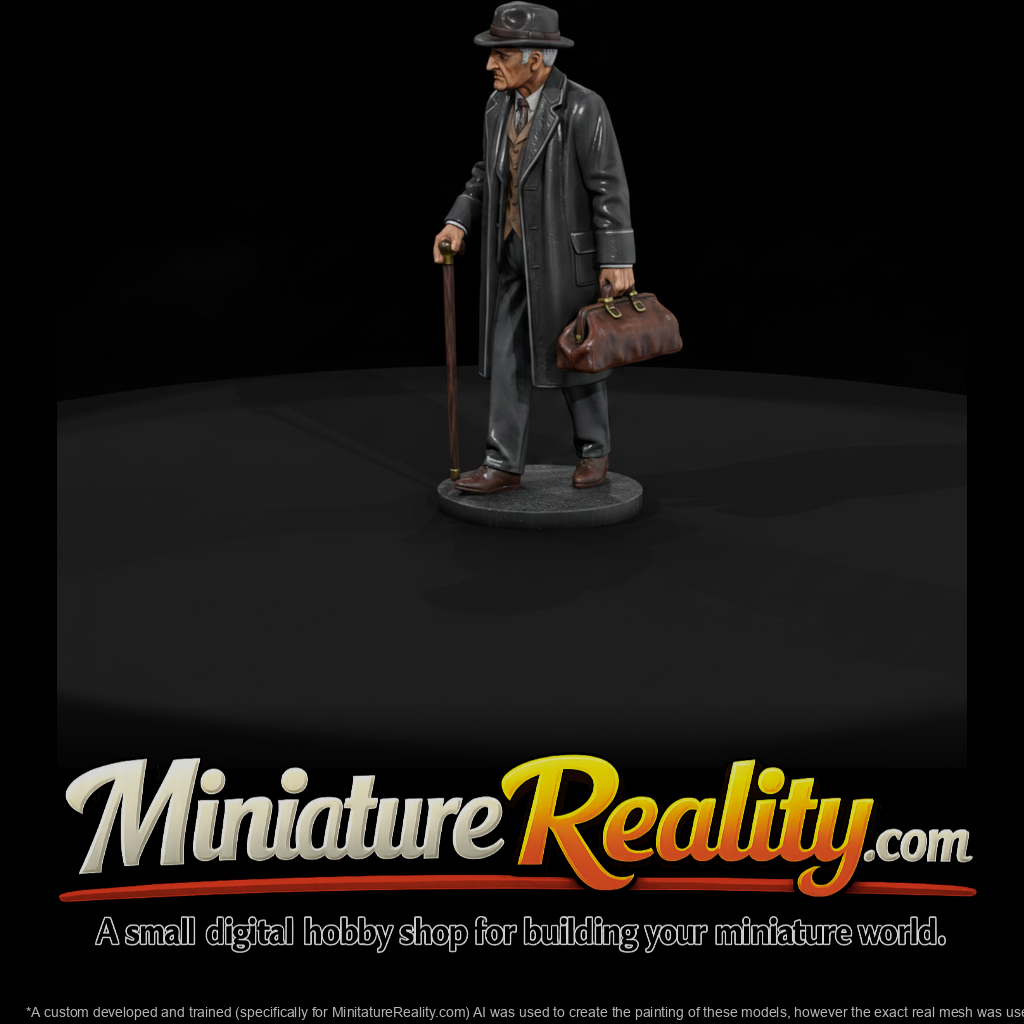 Elderly Traveler with Cane and Gladstone Bag