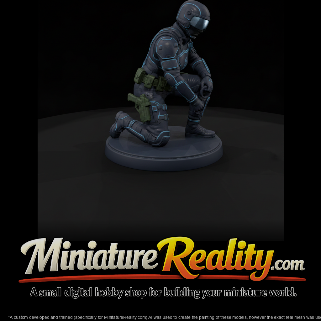 Futuristic Police Officer Kneeling