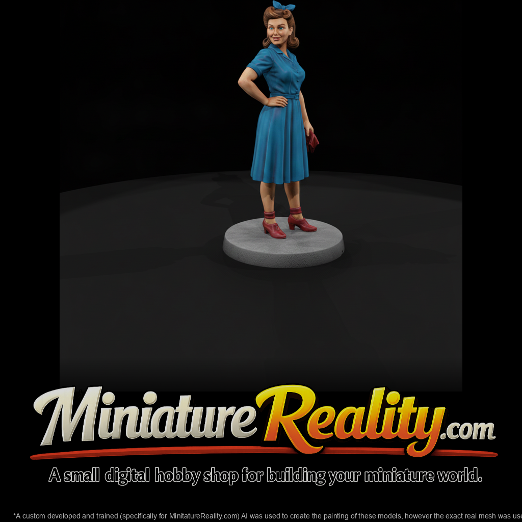 1940s Woman in Blue Day Dress