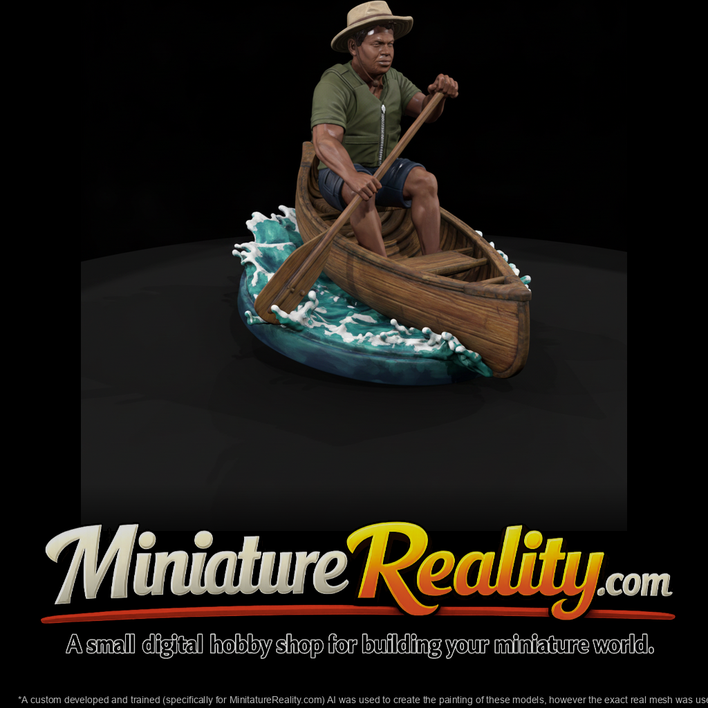 Paddler in a Wooden Canoe on Water