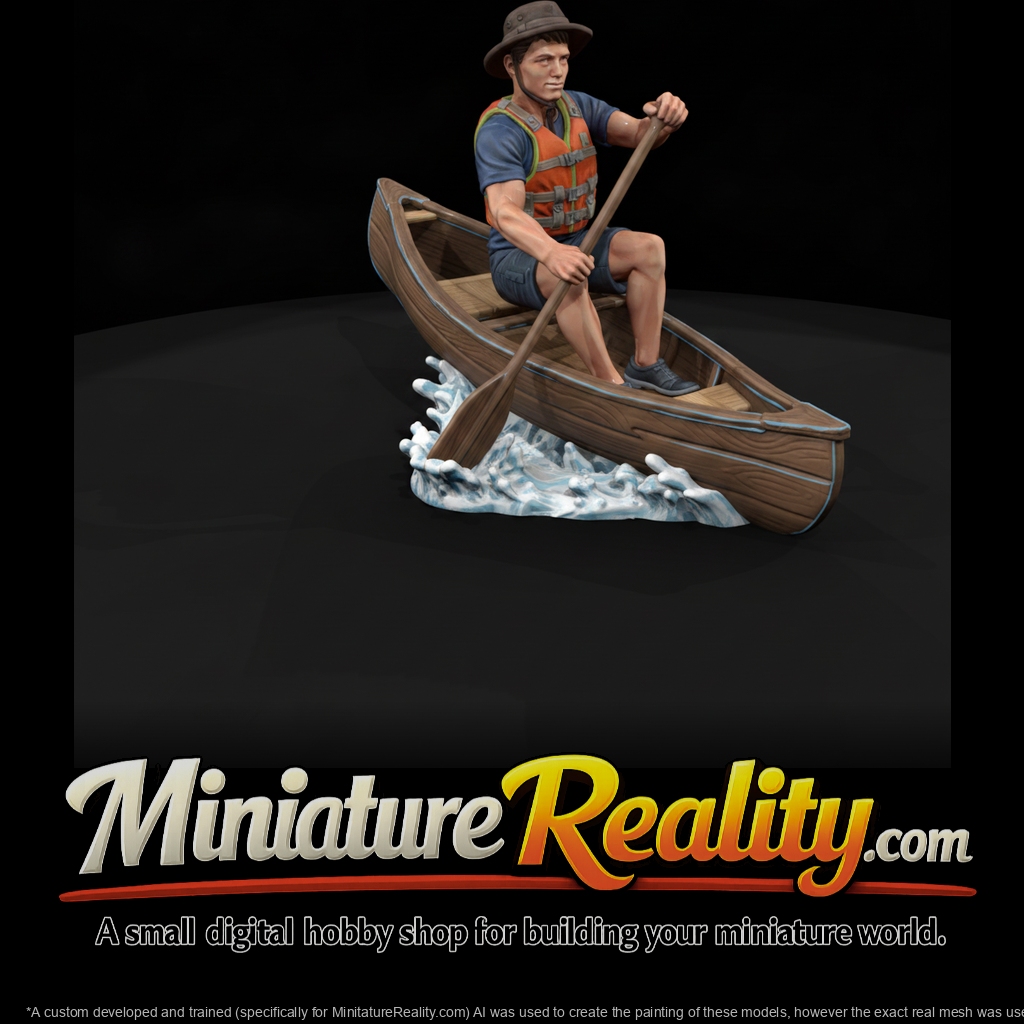 Wooden Canoe with Paddler