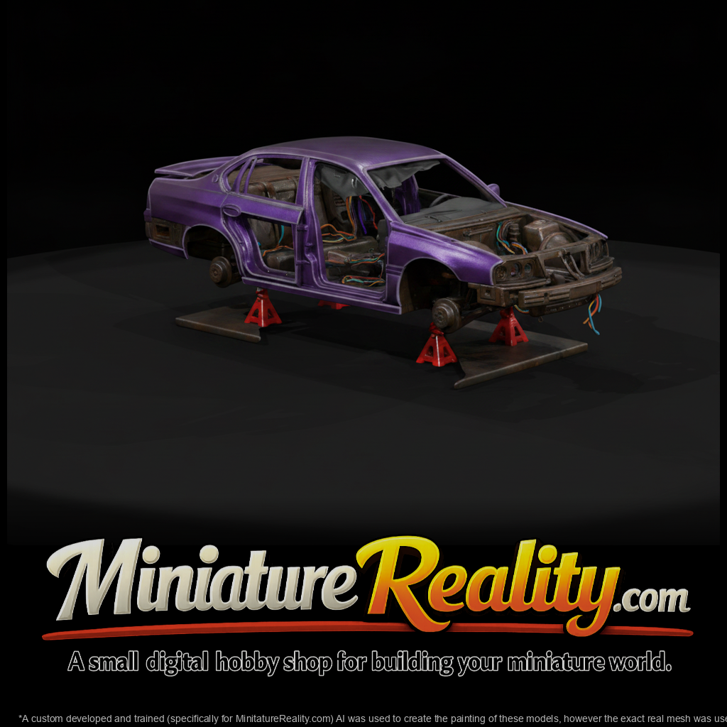 Stripped Sedan Shell on Jack Stands