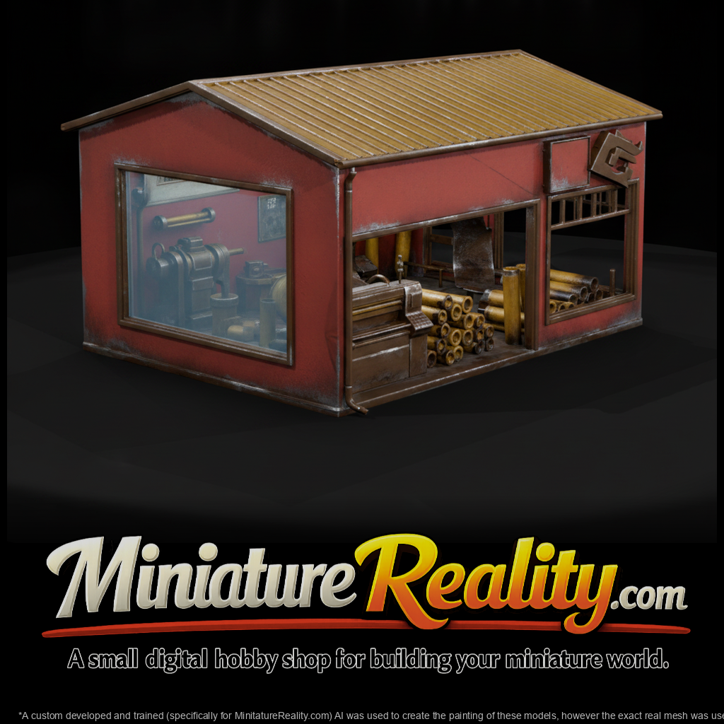 Small Red Machine Shop with Pipe Stock