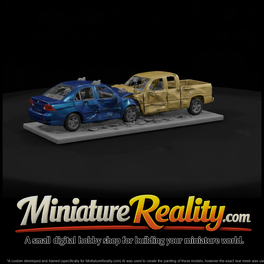 Sedan and Pickup Sideswipe Crash Scene
