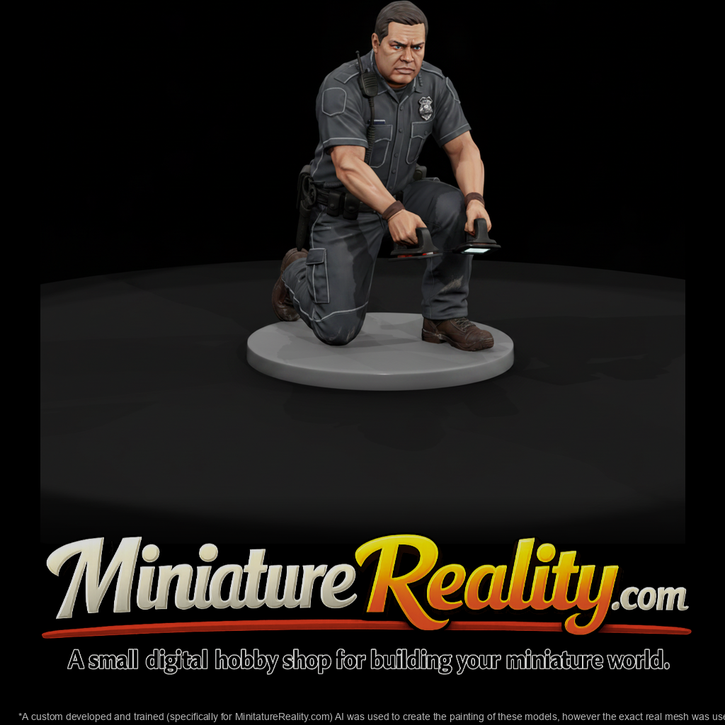 Kneeling Medic with Defibrillator
