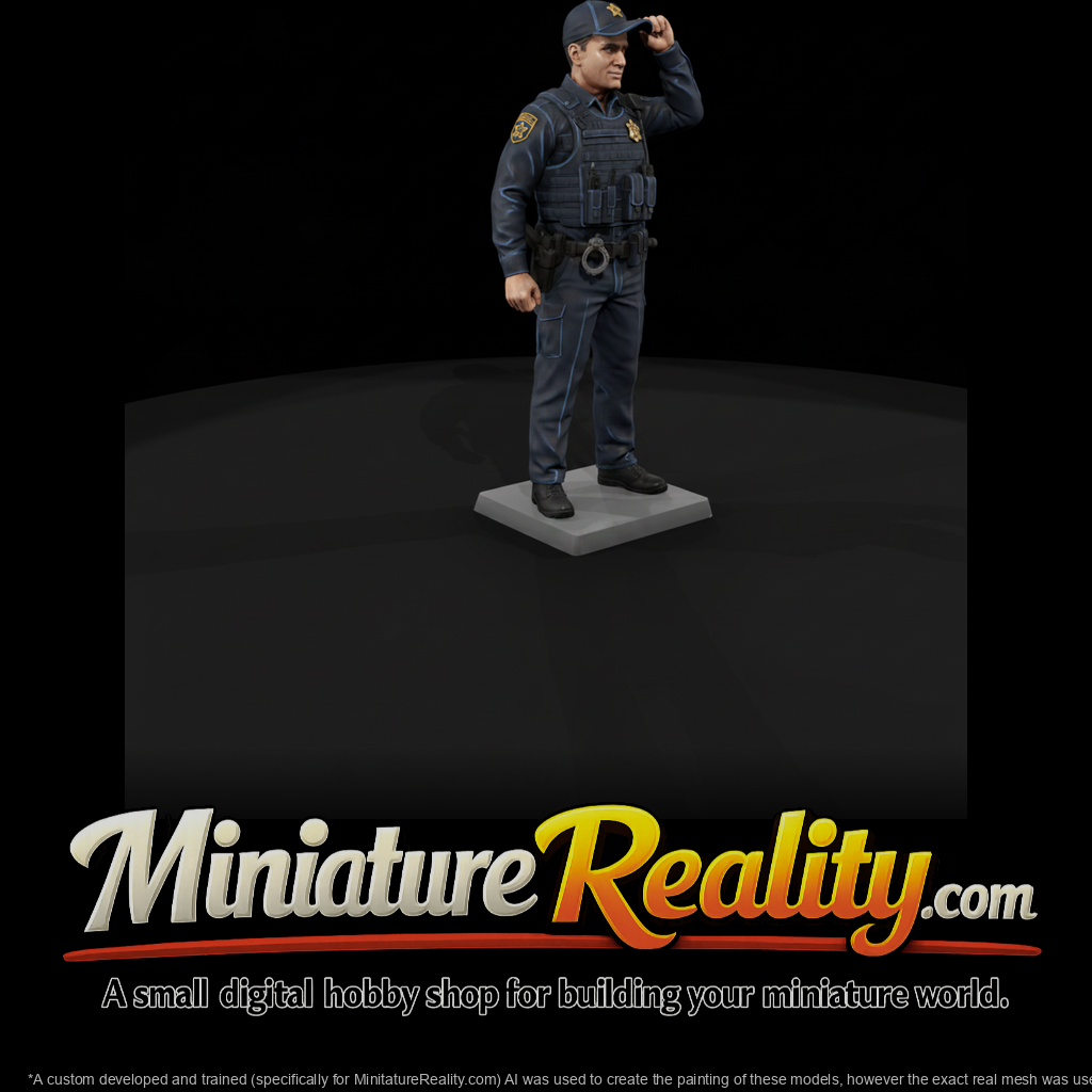 Modern City Patrol Officer Adjusting Cap