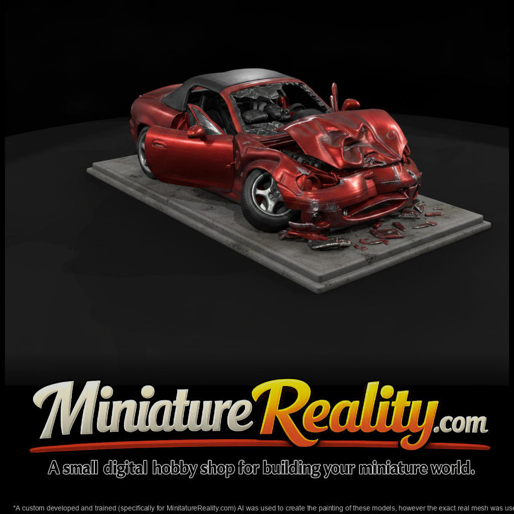 Crashed Red Sports Car with Front Impact