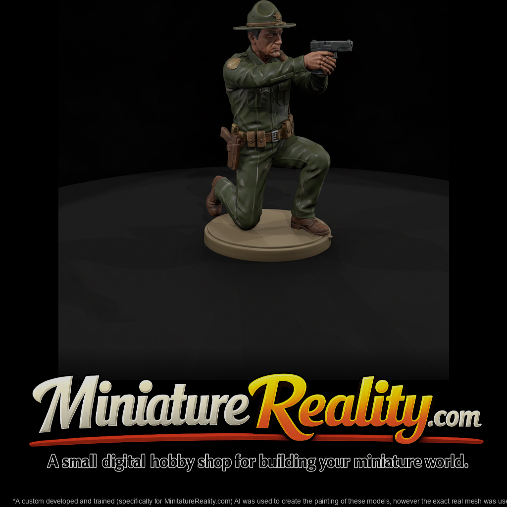 Deputy Kneeling with Drawn Pistol