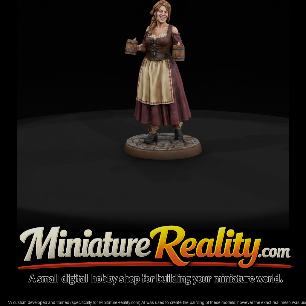 Tavern Serving Maid with Ale Tankards