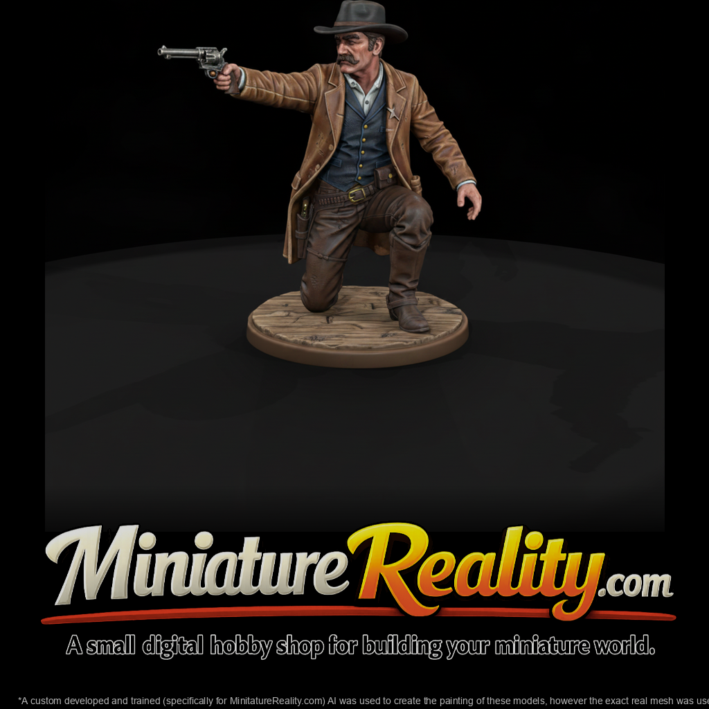 Old West Lawman Kneeling with Revolver