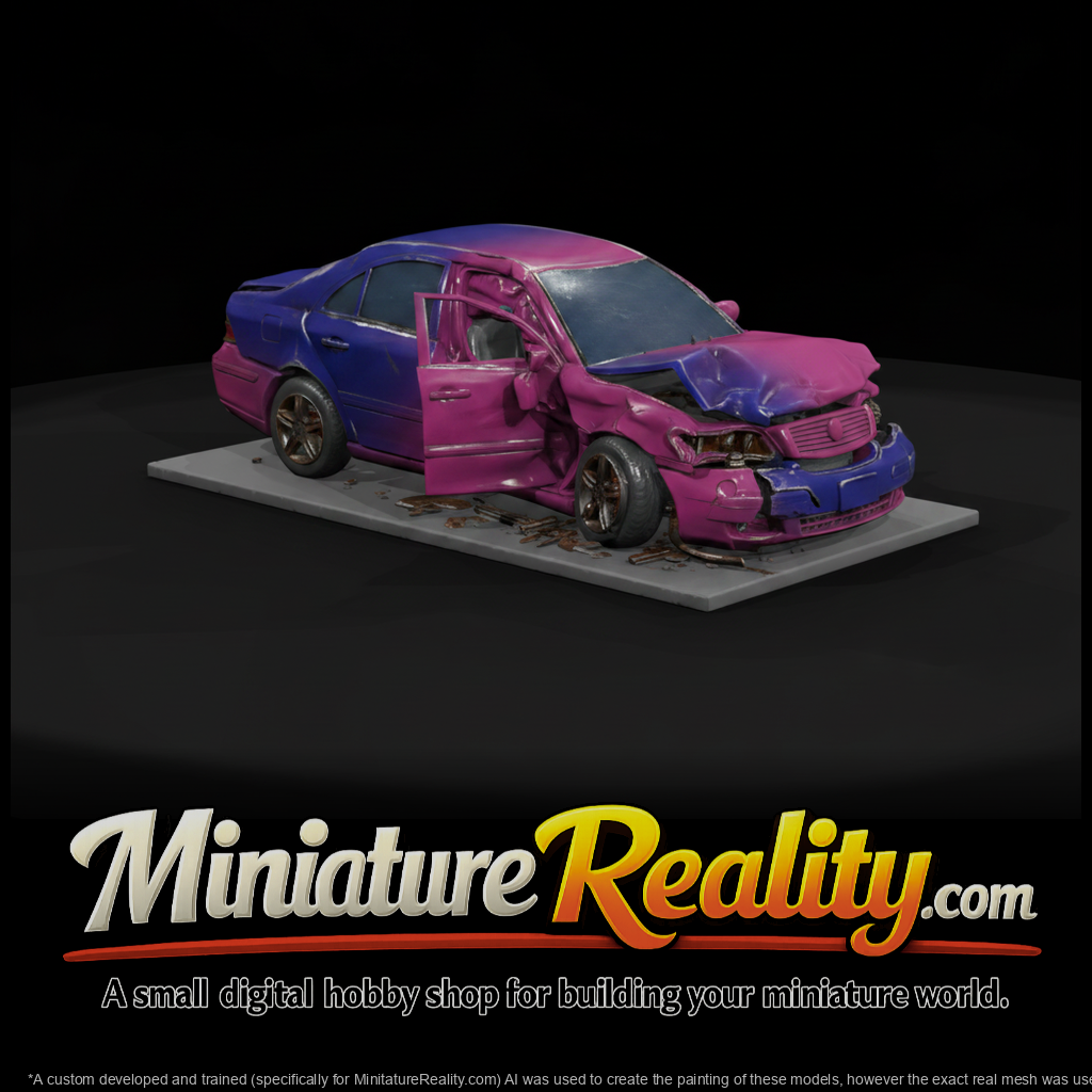 Wrecked Sedan with Front Corner Damage