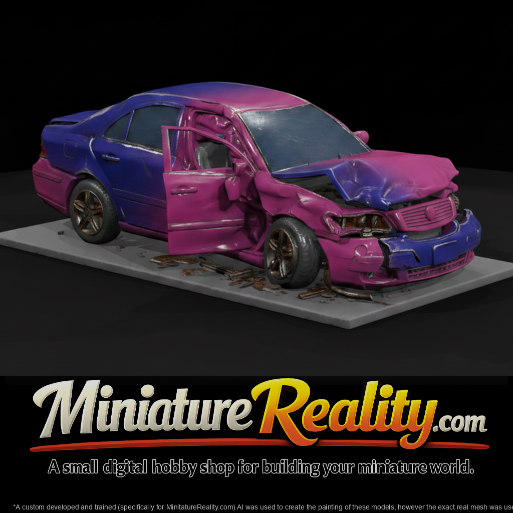 Wrecked Sedan with Front Corner Damage