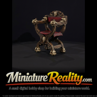 Gothic carved throne chair miniature, three-quarter view — thumbnail 4