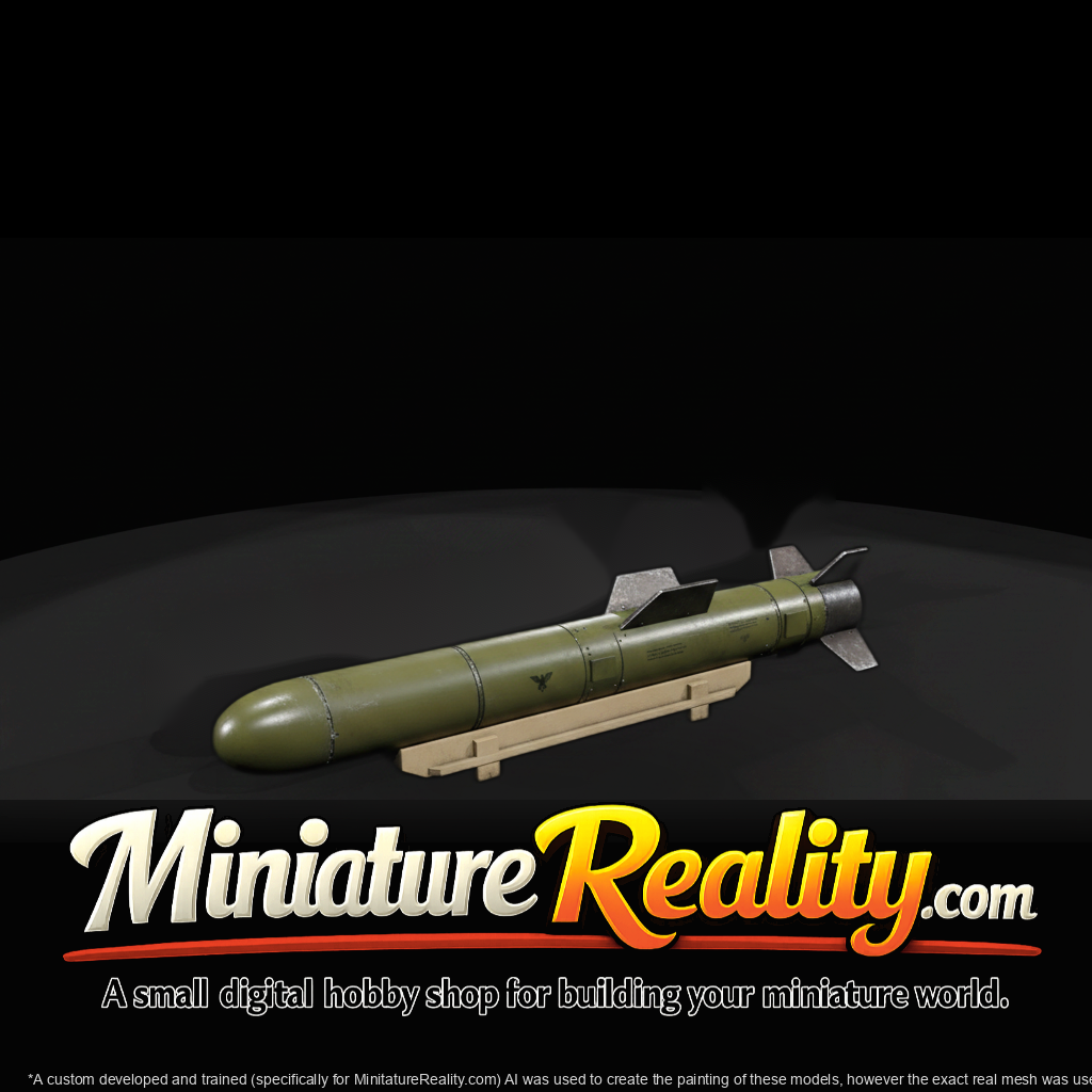Harpoon Anti-Ship Missile miniature, three-quarter view