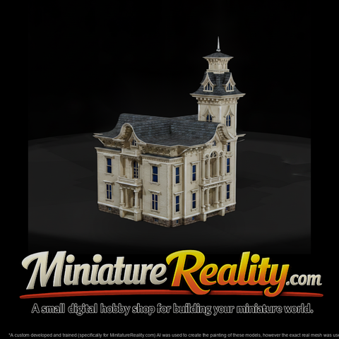 Ornate White House with Tower miniature, three-quarter view