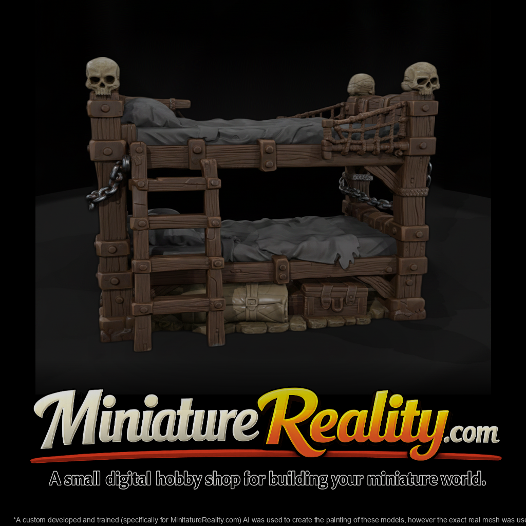 Dungeon Bunk Beds with Skull Posts miniature, three-quarter view