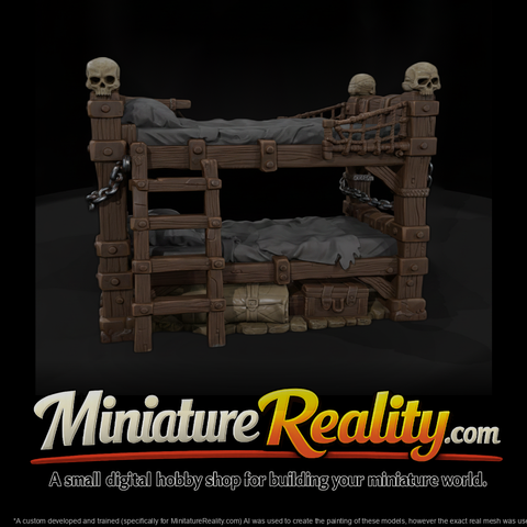 Dungeon Bunk Beds with Skull Posts miniature, three-quarter view