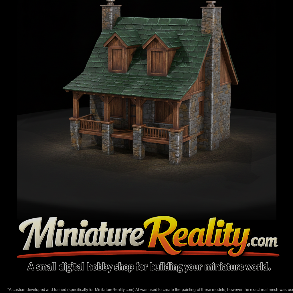 Stone Wood Cottage Stream miniature, three-quarter view