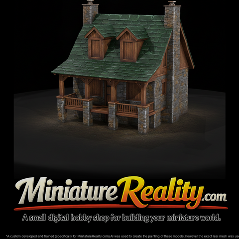 Stone Wood Cottage Stream miniature, three-quarter view