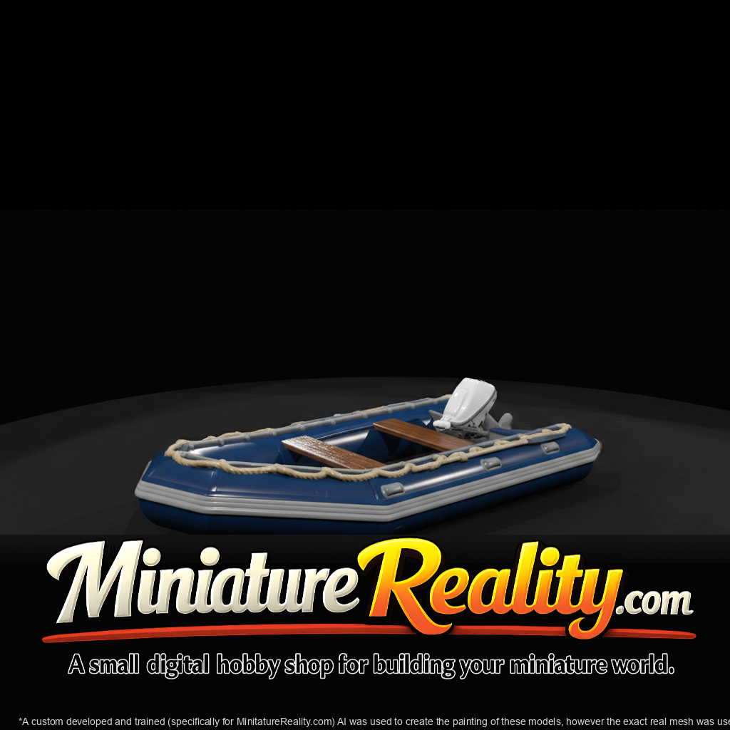 Inflatable Tender Dinghy with Outboard Motor miniature, three-quarter view
