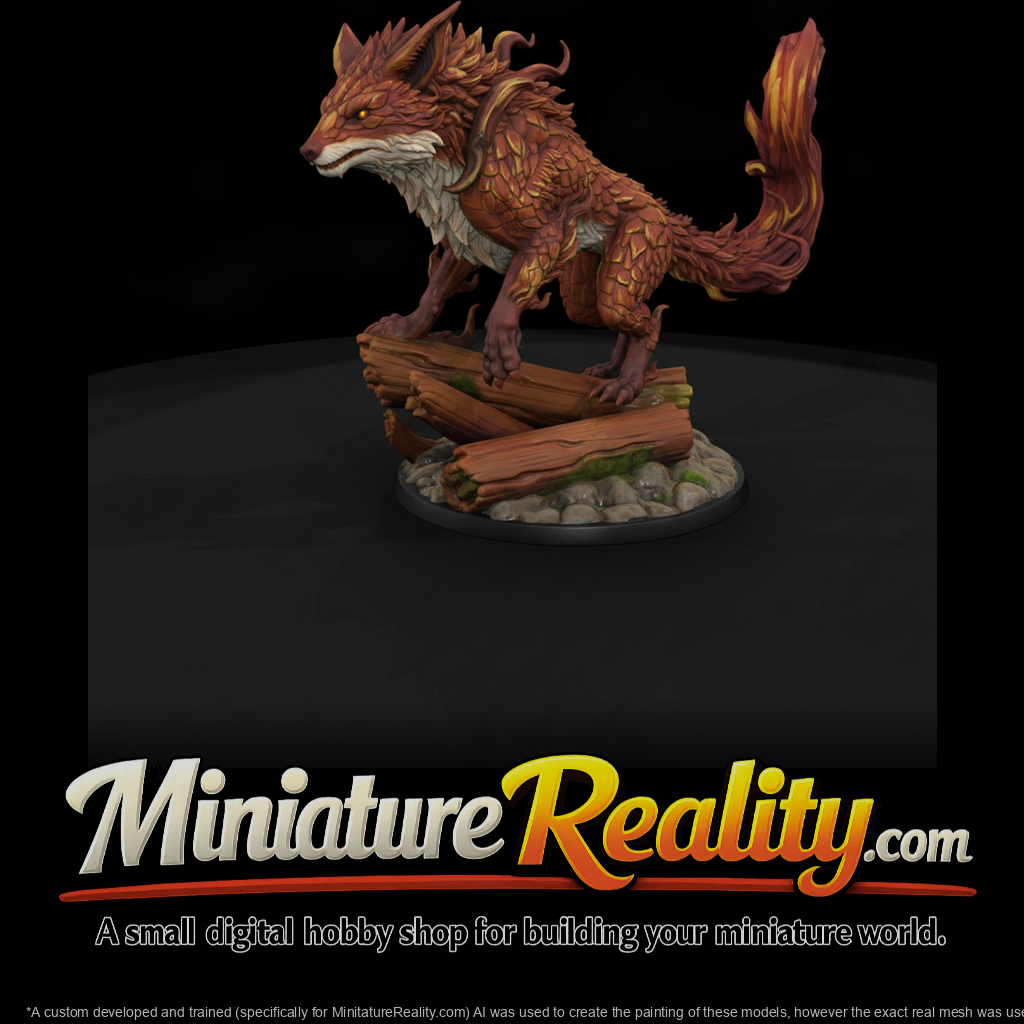 Ember Tail Fox Beast miniature, three-quarter view