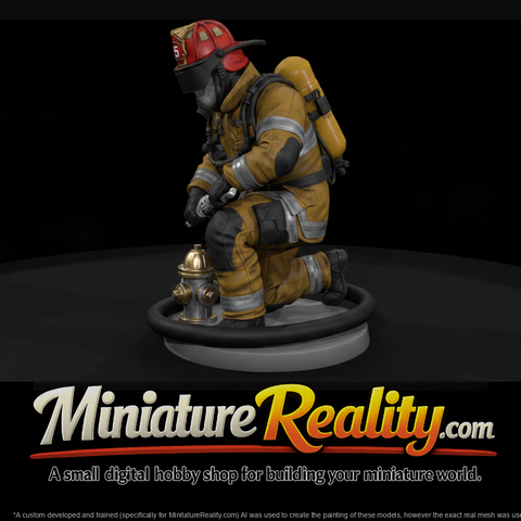 Firefighter Kneeling at a Hydrant Hookup