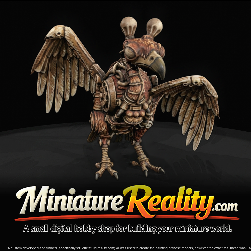 Nightmare Clockwork Vulture — Mechanical Creature Miniature, three-quarter view