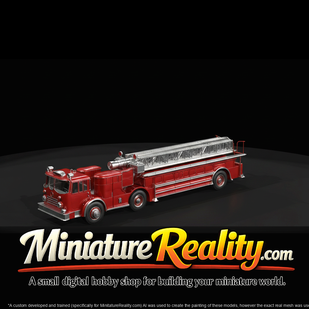 Red & Yellow Fire Truck miniature, three-quarter view