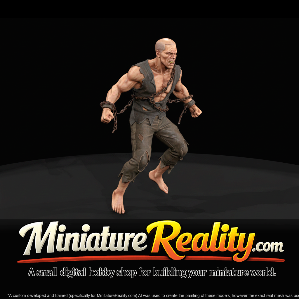 Chainbound Zombie - 28mm miniature, three-quarter view