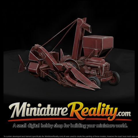 Red Corn Harvester miniature, three-quarter view