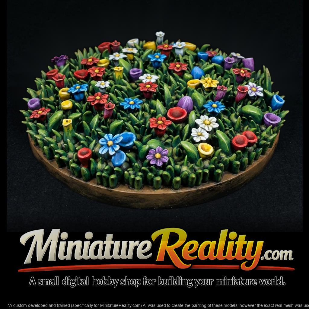 Stylized Low-Poly Wildflower Meadow Patch miniature, three-quarter view