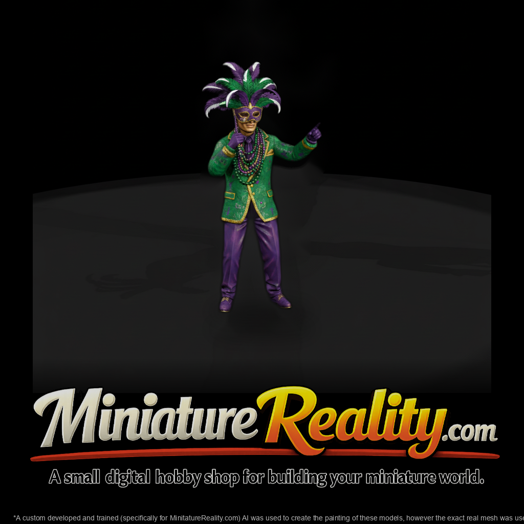 Mardi Gras Reveler in Feathered Mask