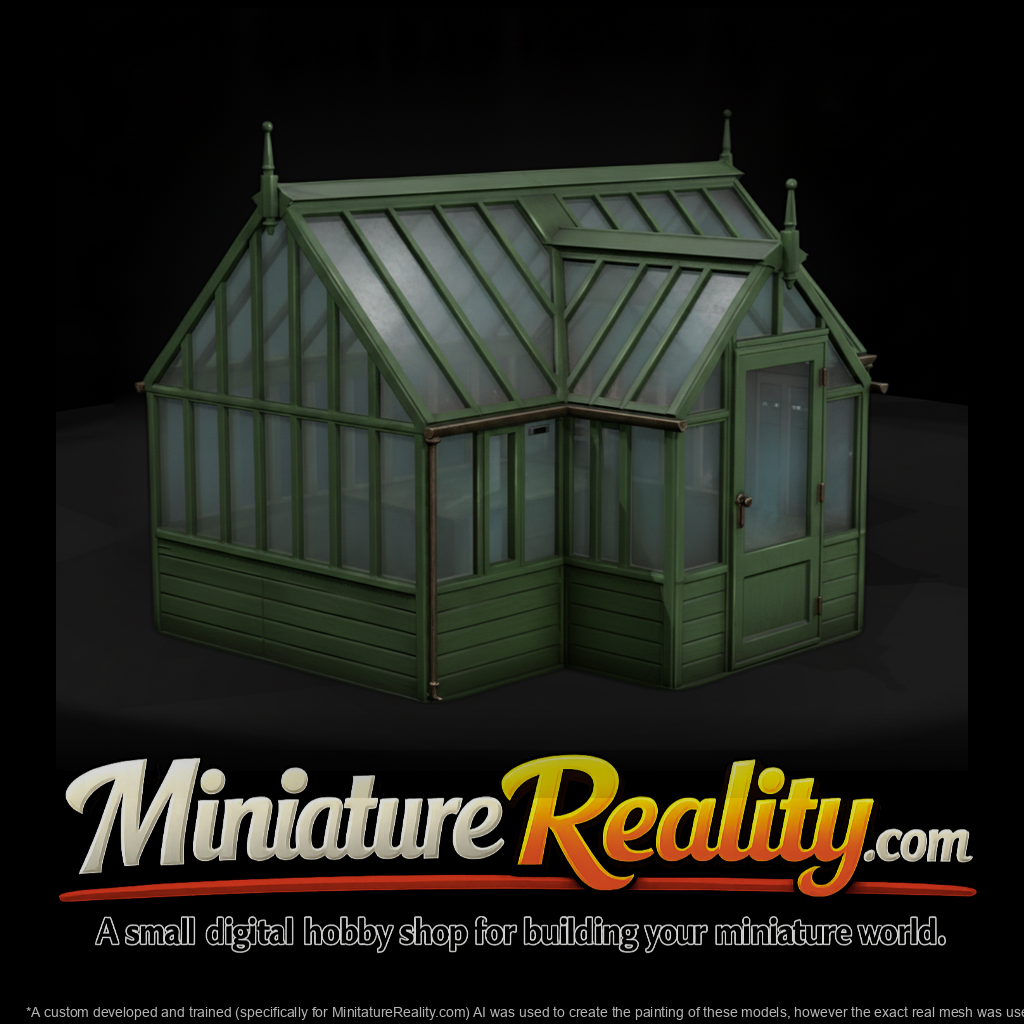 Garden Wooden Greenhouse miniature, three-quarter view