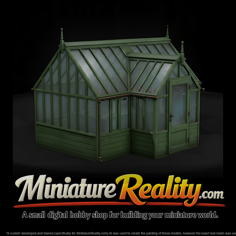 Garden Wooden Greenhouse miniature, three-quarter view