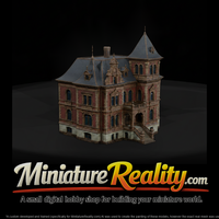 Ornate Brick Mansion with Tower miniature, three-quarter view — thumbnail 1
