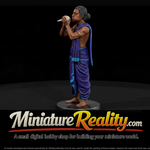 Hindu Priest Blowing a Conch Shell