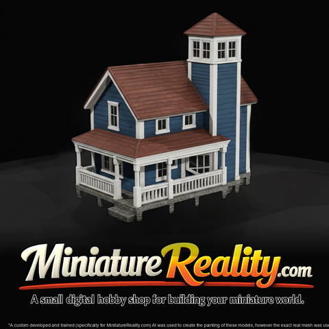 Blue Cottage with Cupola Tower