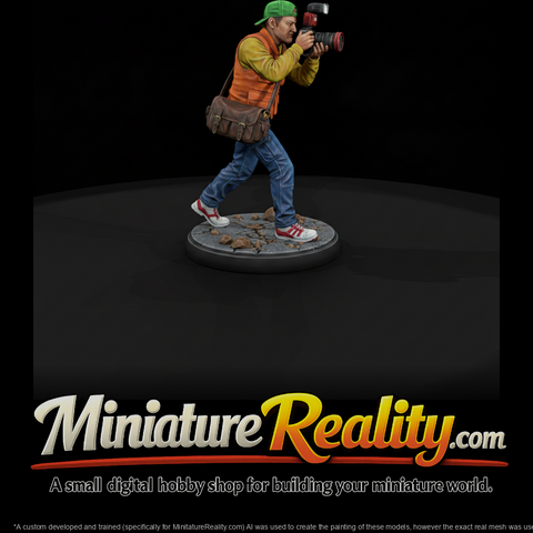 Paparazzi Photographer miniature, three-quarter view