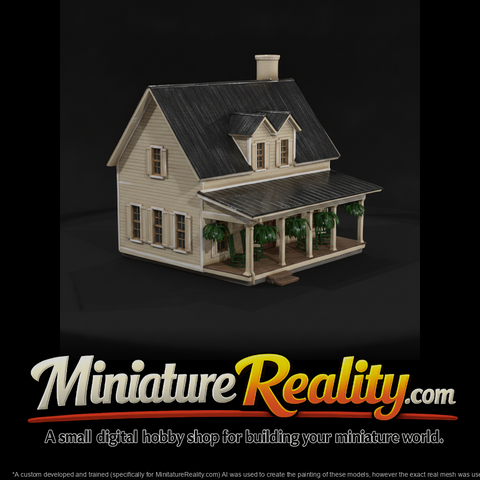 Autumn White House Black Roof miniature, three-quarter view